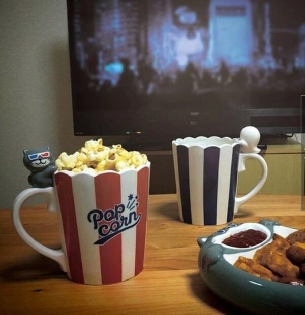 爆米花貓咪陶瓷杯 紅色+藍色